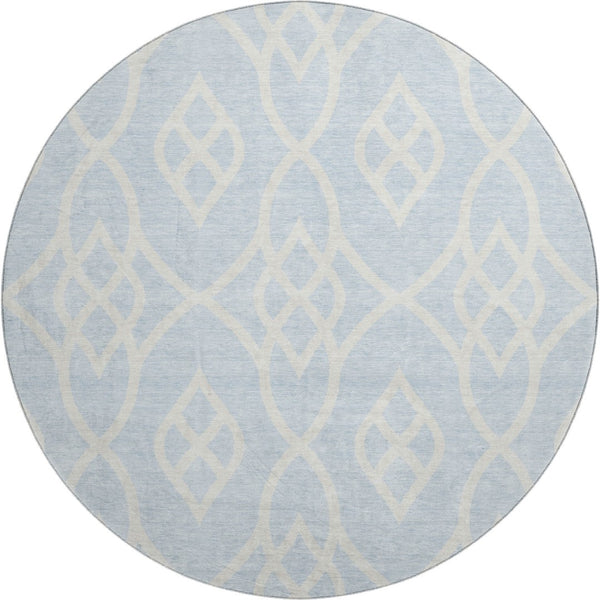 HomeRoots 8' Sky Blue and Ivory Trellis Washable Round Rug with UV Protection - Perfect for Busy Homes! 670312