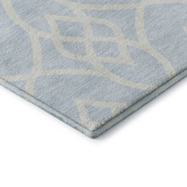 HomeRoots 8' Sky Blue and Ivory Trellis Washable Round Rug with UV Protection - Perfect for Busy Homes! 670312