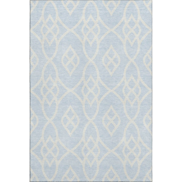 HomeRoots 8' X 10' Sky Blue & Ivory Trellis Area Rug - Washable, UV-Protected, Perfect for Homes with Kids & Pets 670313