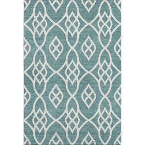 HomeRoots 5' X 8' Teal and Ivory Trellis Area Rug - Washable, UV Protected, Durable for High Traffic Homes 670317
