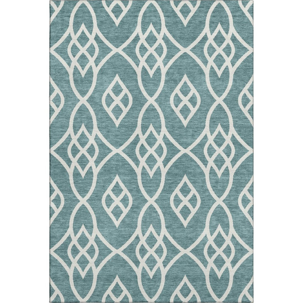 HomeRoots 5' X 8' Teal and Ivory Trellis Area Rug - Washable, UV Protected, Durable for High Traffic Homes 670317