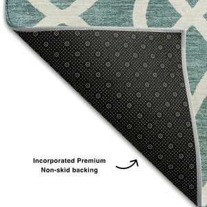 HomeRoots 5' X 8' Teal and Ivory Trellis Area Rug - Washable, UV Protected, Durable for High Traffic Homes 670317