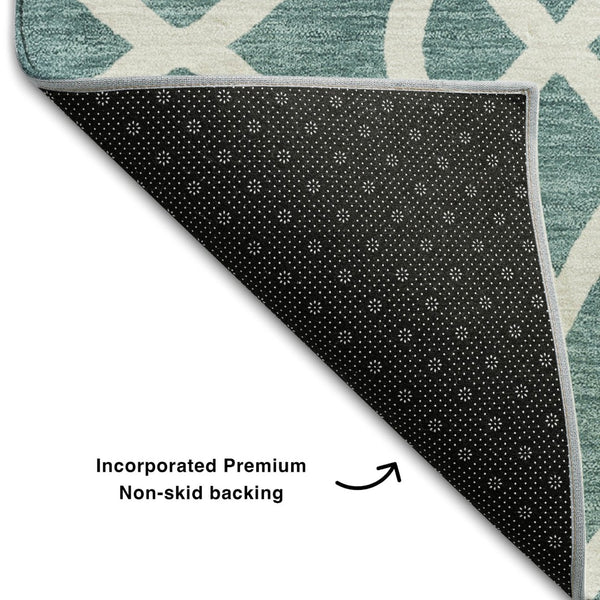 HomeRoots 5' X 8' Teal and Ivory Trellis Area Rug - Washable, UV Protected, Durable for High Traffic Homes 670317