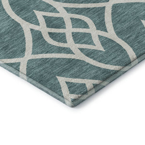 HomeRoots 5' X 8' Teal and Ivory Trellis Area Rug - Washable, UV Protected, Durable for High Traffic Homes 670317
