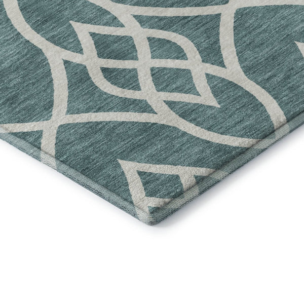 HomeRoots 5' X 8' Teal and Ivory Trellis Area Rug - Washable, UV Protected, Durable for High Traffic Homes 670317