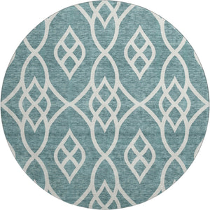HomeRoots 8' Teal and Ivory Trellis Round Rug - Washable, UV Protected, Stylish Design for Indoor & Outdoor Use 670318