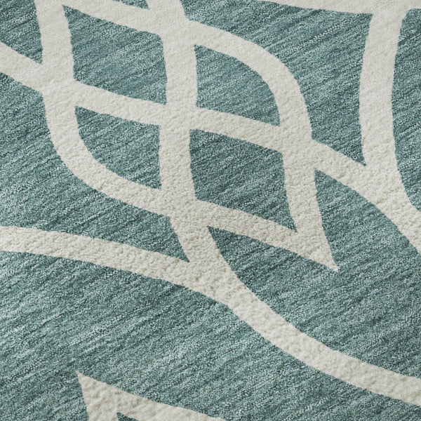 HomeRoots 8' Teal and Ivory Trellis Round Rug - Washable, UV Protected, Stylish Design for Indoor & Outdoor Use 670318