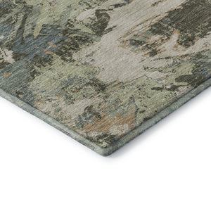 HomeRoots 8' Beige Gray and Blue Floral Washable Round Rug – UV Protected, Stain-Resistant, Easy Care Design 670324