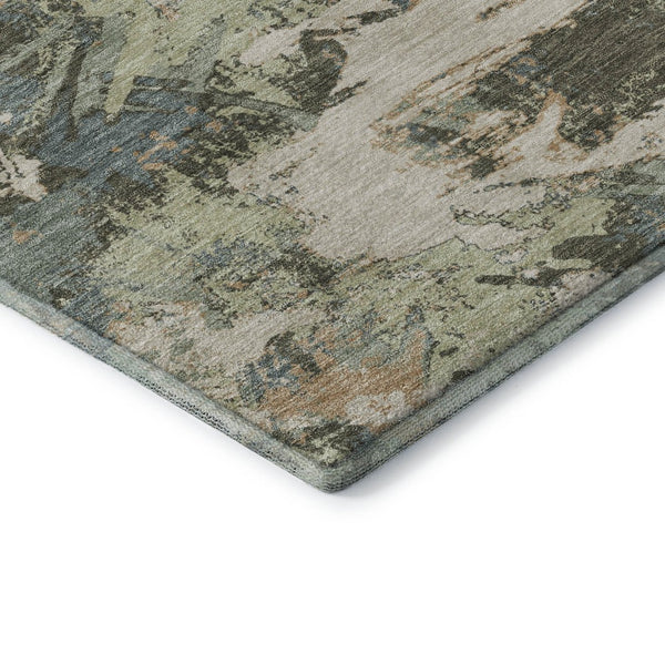 HomeRoots 8' Beige Gray and Blue Floral Washable Round Rug – UV Protected, Stain-Resistant, Easy Care Design 670324