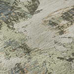 HomeRoots 8' Beige Gray and Blue Floral Washable Round Rug – UV Protected, Stain-Resistant, Easy Care Design 670324