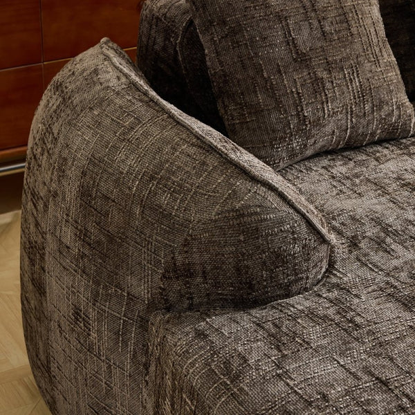 English Elm Beige Chenille L-shaped Sectional Sofa with Chaise Deep Seating and Curved Armrests Brown W3612S00032