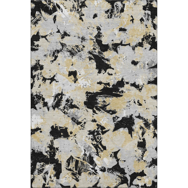 HomeRoots 10' Black Gold and Gray Floral Area Rug - Washable, UV-Protected, Durable Design for Any Space! 670333