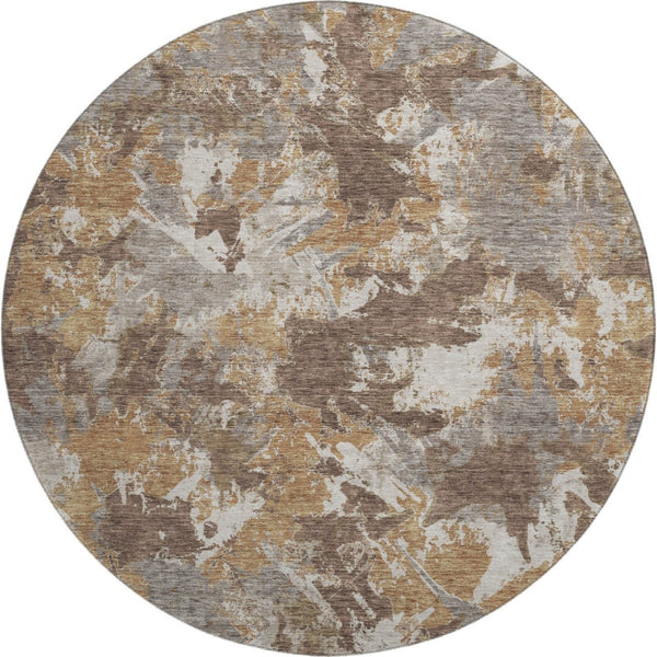 HomeRoots 8' Brown Taupe and Beige Floral Round Rug - Washable, UV Protected, Durable for Homes with Kids & Pets 670336
