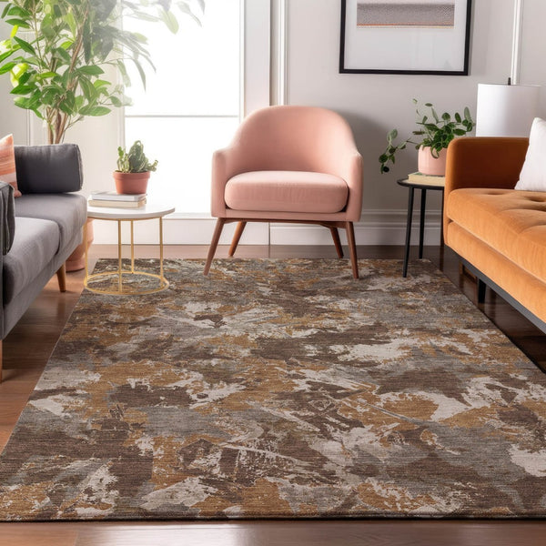 HomeRoots 10' Brown Taupe Beige Floral Washable Area Rug - Durable, Stain-Resistant, UV-Protected Charm for Homes 670339