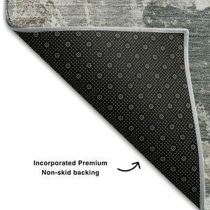 HomeRoots 8' Charcoal Gray & Silver Floral Round Rug – Washable, UV Protected, Perfect for High-Traffic Areas 670342