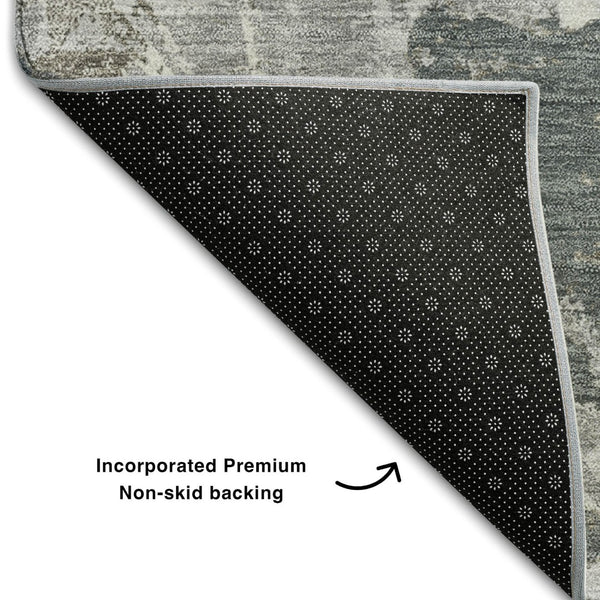 HomeRoots 8' Charcoal Gray & Silver Floral Round Rug – Washable, UV Protected, Perfect for High-Traffic Areas 670342