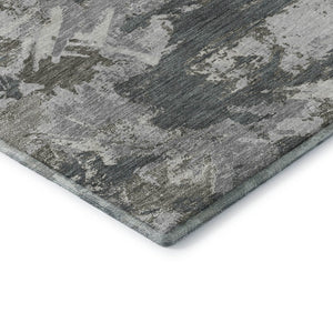 HomeRoots 8' Charcoal Gray & Silver Floral Round Rug – Washable, UV Protected, Perfect for High-Traffic Areas 670342