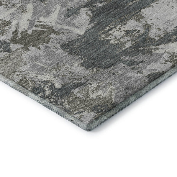HomeRoots 8' Charcoal Gray & Silver Floral Round Rug – Washable, UV Protected, Perfect for High-Traffic Areas 670342
