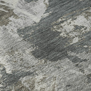 HomeRoots 8' Charcoal Gray & Silver Floral Round Rug – Washable, UV Protected, Perfect for High-Traffic Areas 670342