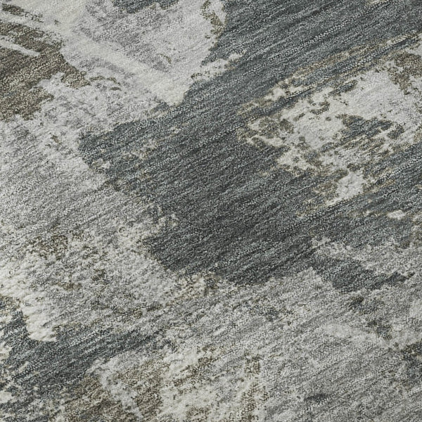 HomeRoots 8' Charcoal Gray & Silver Floral Round Rug – Washable, UV Protected, Perfect for High-Traffic Areas 670342
