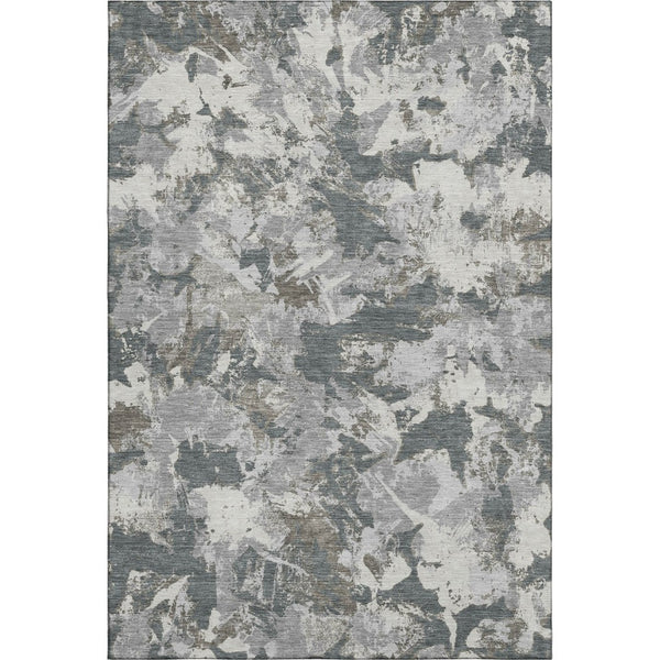 HomeRoots 10' Charcoal Gray & Silver Floral Area Rug - Washable, UV Protected, Durable for High-Traffic Homes 670345