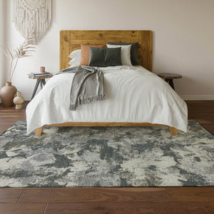 HomeRoots 10' Charcoal Gray & Silver Floral Area Rug - Washable, UV Protected, Durable for High-Traffic Homes 670345