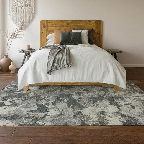 HomeRoots 10' Charcoal Gray & Silver Floral Area Rug - Washable, UV Protected, Durable for High-Traffic Homes 670345