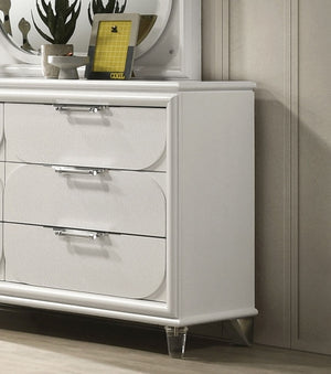 English Elm Contemporary Glam Acrylic-Handled 6-Drawer Dresser with Embossed Panels, Felt-Lined Jewelry Drawer White 57 L x 20 W x 35 H B2741P353128