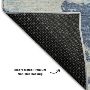 HomeRoots 10' X 14' Navy Blue Floral Area Rug - Washable, UV Protected, Stain Resistant for Family Spaces 670351