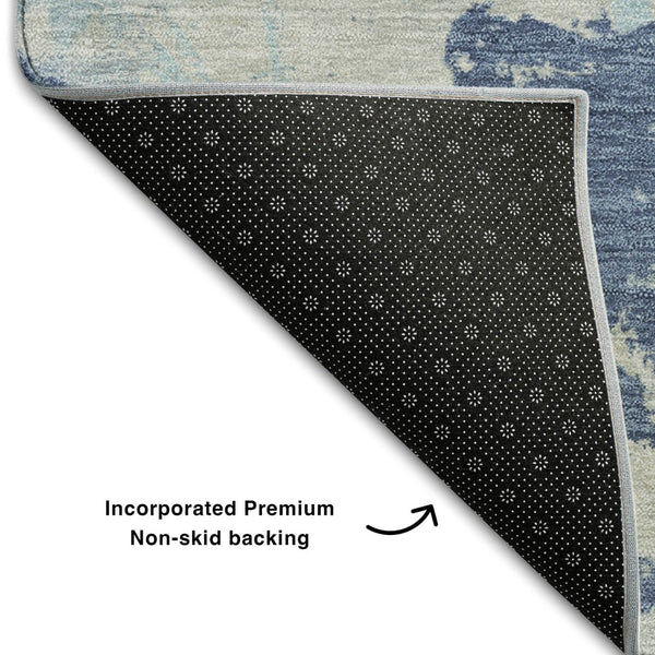 HomeRoots 10' X 14' Navy Blue Floral Area Rug - Washable, UV Protected, Stain Resistant for Family Spaces 670351