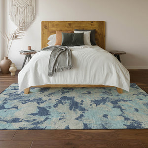 HomeRoots 10' X 14' Navy Blue Floral Area Rug - Washable, UV Protected, Stain Resistant for Family Spaces 670351