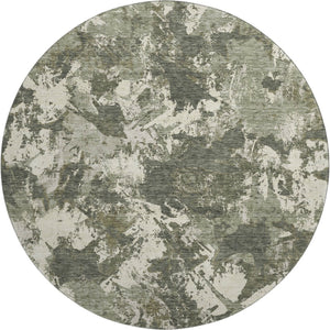 HomeRoots 8' Elegant Olive Green Floral Round Rug - Washable, UV Protected, Stain Resistant for Indoor/Outdoor Use 670354
