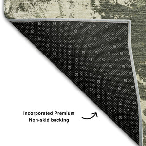 HomeRoots 8' Elegant Olive Green Floral Round Rug - Washable, UV Protected, Stain Resistant for Indoor/Outdoor Use 670354
