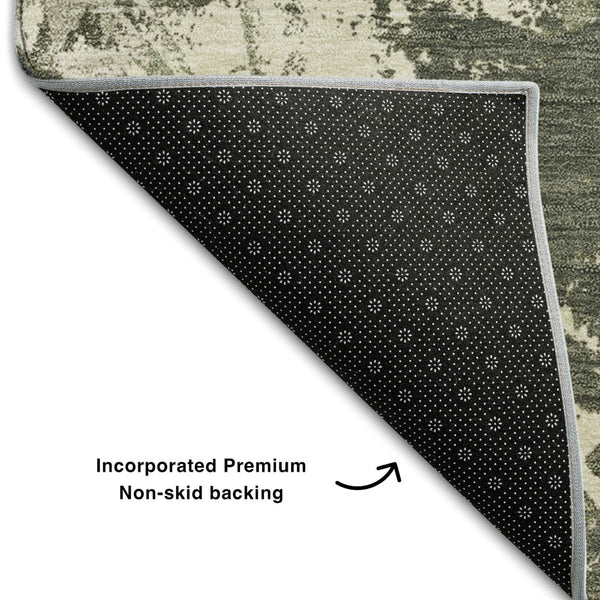 HomeRoots 8' Elegant Olive Green Floral Round Rug - Washable, UV Protected, Stain Resistant for Indoor/Outdoor Use 670354