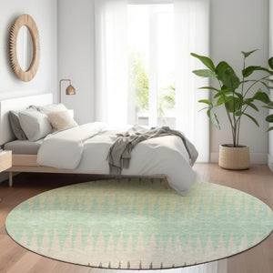 HomeRoots 8' Washable Round Rug in Artichoke Green, Beige & Brown Stripes - UV Protected, Durable & Stylish! 670360
