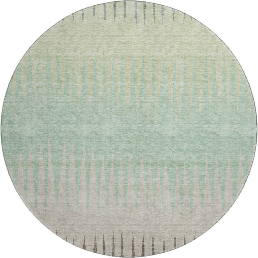 HomeRoots 8' Washable Round Rug in Artichoke Green, Beige & Brown Stripes - UV Protected, Durable & Stylish! 670360