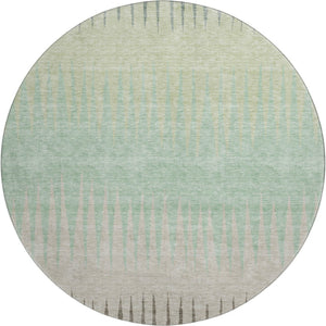 HomeRoots 8' Washable Round Rug in Artichoke Green, Beige & Brown Stripes - UV Protected, Durable & Stylish! 670360