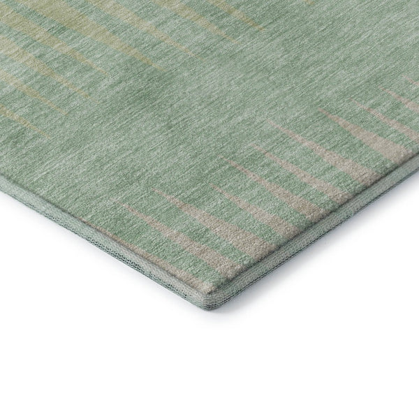 HomeRoots 9' X 12' Striped Artichoke Green Area Rug – Washable, UV-Protected, Durable Design for Any Room 670362