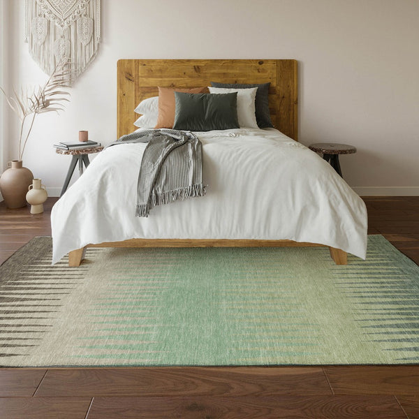 HomeRoots 10' Washable Artichoke Green Striped Area Rug - Stylish, Durable, Stain-Resistant with UV Protection 670363