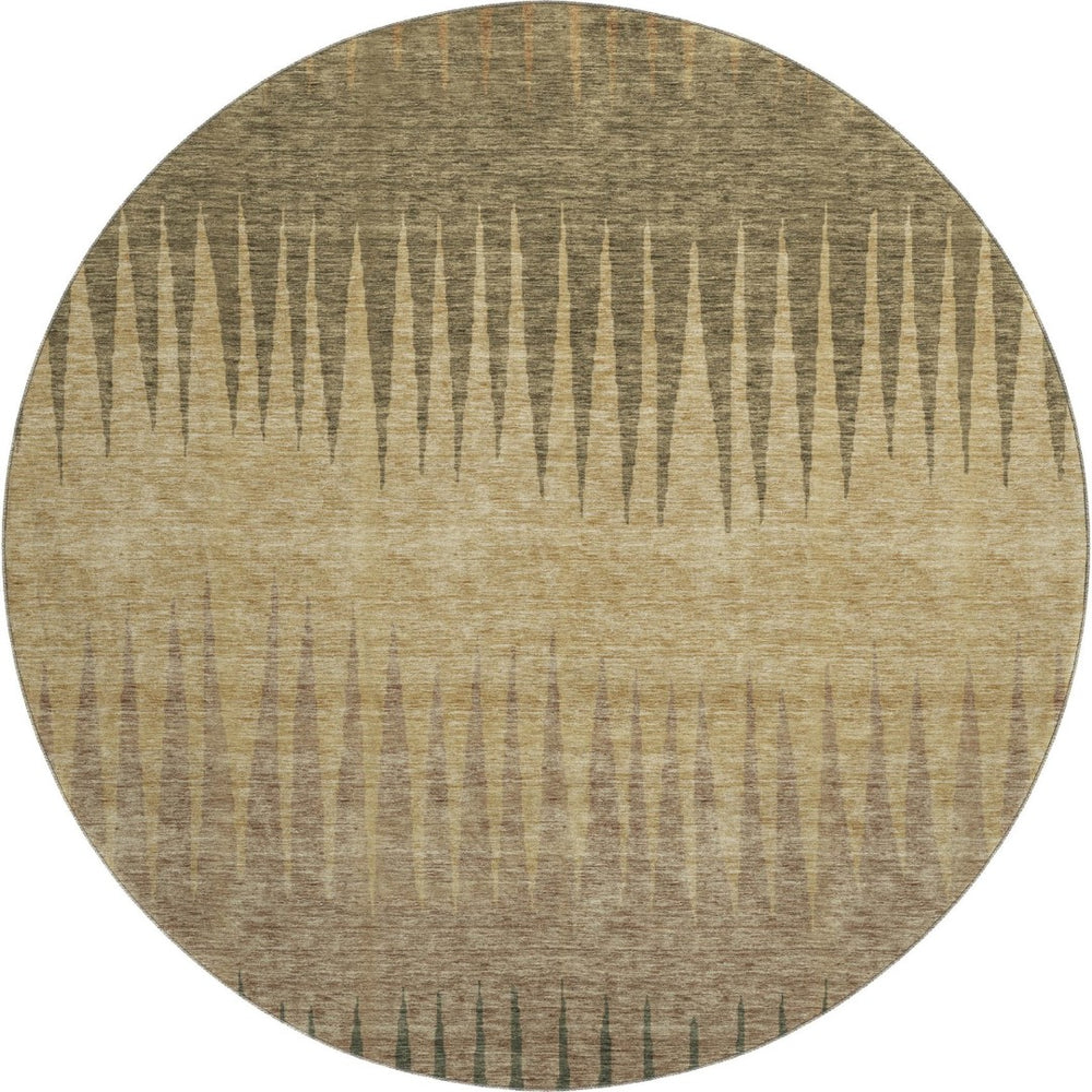 HomeRoots 8' Striped Washable Round Rug in Brown, Gold & Taupe - Durable, UV-Protected & Easy-Care Design! 670366