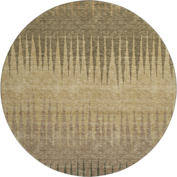 HomeRoots 8' Striped Washable Round Rug in Brown, Gold & Taupe - Durable, UV-Protected & Easy-Care Design! 670366