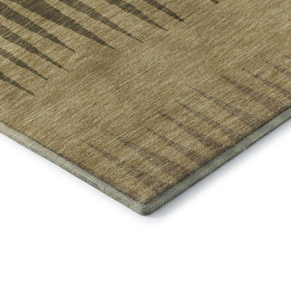 HomeRoots 8' Striped Washable Round Rug in Brown, Gold & Taupe - Durable, UV-Protected & Easy-Care Design! 670366