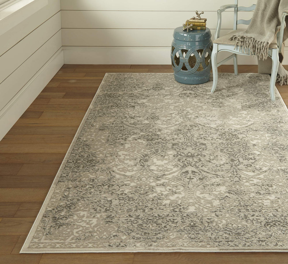 Feizy Rugs Prasad Distressed Medallion Area Rug Power Loomed Geometric Neutral Living Room Accent 6703682FLGY000F00
