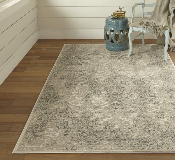 Feizy Rugs Prasad Distressed Medallion Area Rug Power Loomed Geometric Neutral Living Room Accent 6703682FLGY000F00