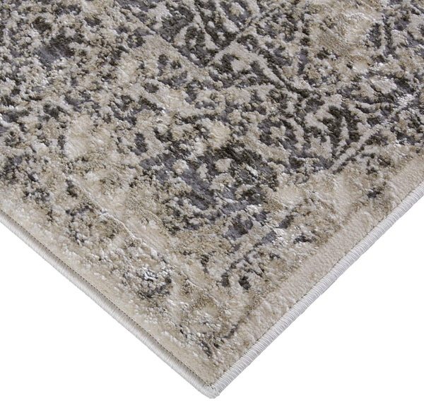 Feizy Rugs Prasad Distressed Medallion Area Rug Power Loomed Geometric Neutral Living Room Accent 6703682FLGY000F00