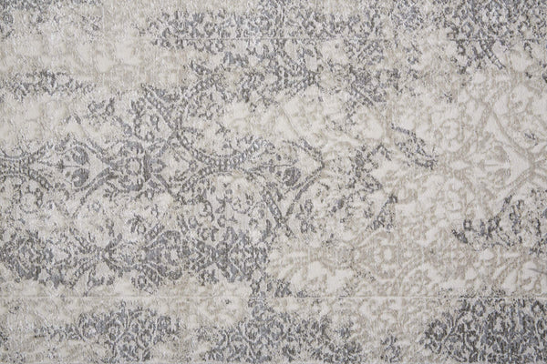 Feizy Rugs Prasad Distressed Medallion Area Rug Power Loomed Geometric Neutral Living Room Accent 6703682FLGY000F00