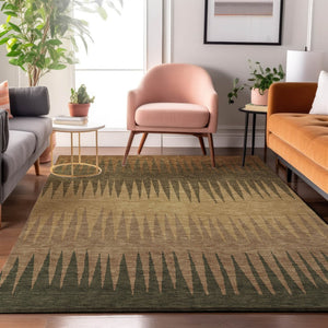HomeRoots 9' X 12' Striped Area Rug in Brown, Gold & Taupe – Durable, UV-Protected, Washable & Pet-Friendly! 670368