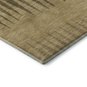 HomeRoots 9' X 12' Striped Area Rug in Brown, Gold & Taupe – Durable, UV-Protected, Washable & Pet-Friendly! 670368