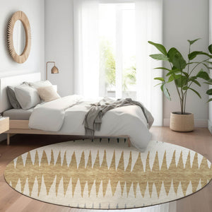 HomeRoots 8' Charcoal Gold and Gray Striped Washable Round Rug - Durable, Stylish, UV-Protected for High-Traffic Areas 670372