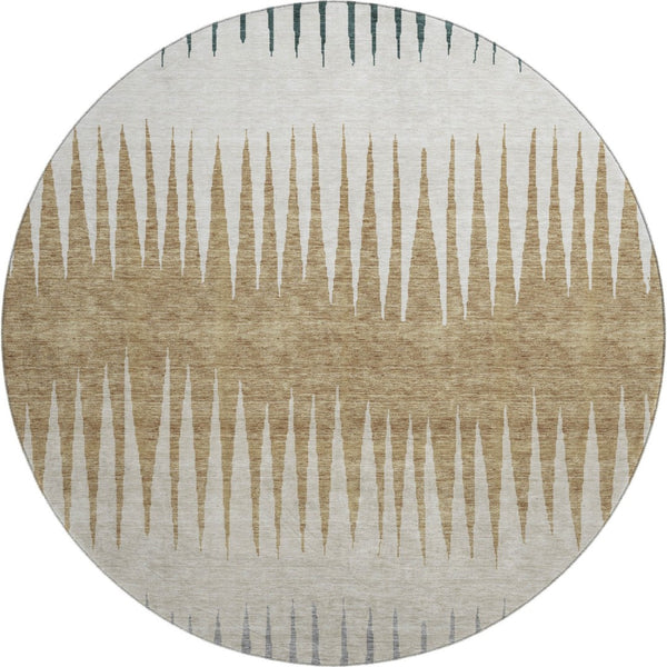HomeRoots 8' Charcoal Gold and Gray Striped Washable Round Rug - Durable, Stylish, UV-Protected for High-Traffic Areas 670372